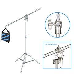 Coopic L380 Stainless Photo Studio 2-way Light Stand Max Height 12.63 Feet & 3.9-7Inch Adjustable Boom Arm Includes Blue Sandbag for Supporting Umbrella Softbox Flash for Portrait Video Light, Silver