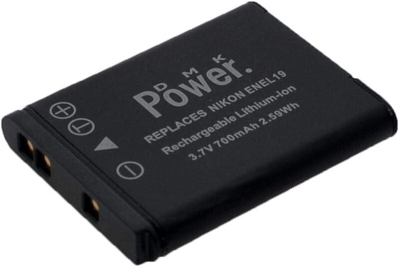 DMK Power EN-EL19 700mAh Camera Battery with TC600E Battery Charger for Nikon Coolpix S2500/ S3100/ S4100/ 3200, Black