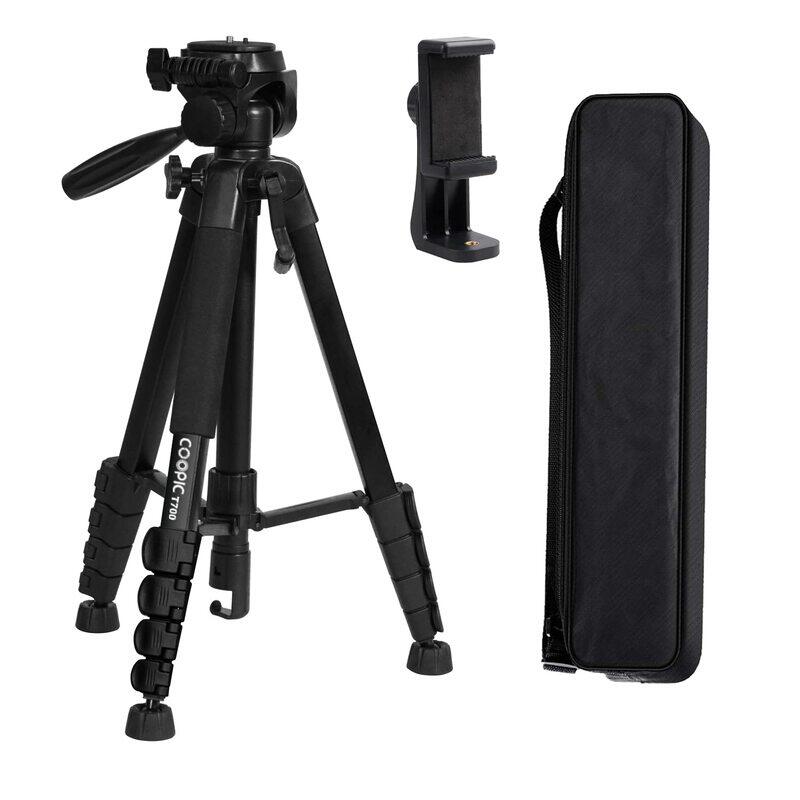 

Coopic T700 Light weight Portable Aluminum Camera Tripod Maximum Height 170cm with Mobile Holder & Carrying Bag for Canon Nikon Sony DSLR Cameras, Bla