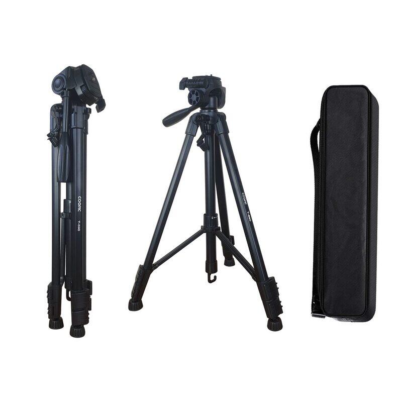 Coopic T590 Compact Portable Light Weight Aluminum Travel Tripod for DSLR Camera with Carry Case, Black