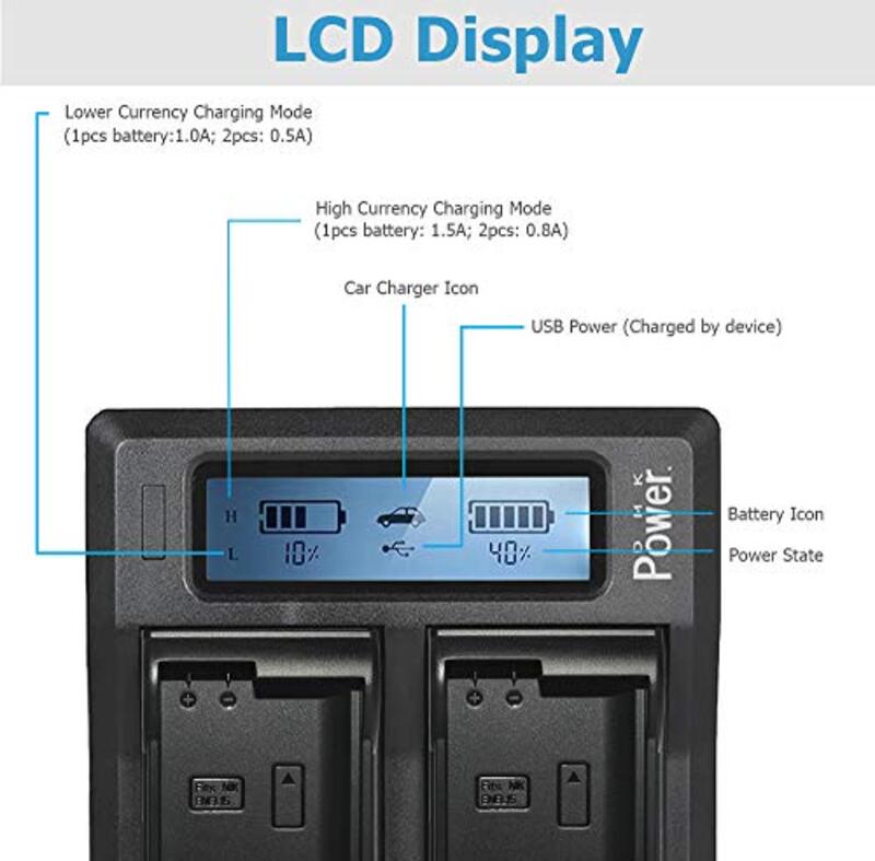 DMK Power DC-01 EN-EL15 LCD Dual Digital Battery Charger for Nikon Digital SLR Cameras, Black
