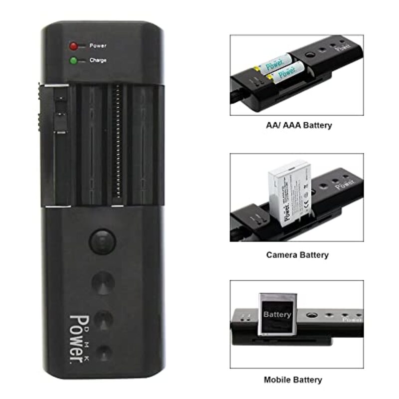 DMK Power UC03 LED Micro USB Universal Charger for AA AAA Lithium Ion Li-Ion & all Cameras Like Nikon Canon Sony Panasonic Fuji Lumix Olympus, Black
