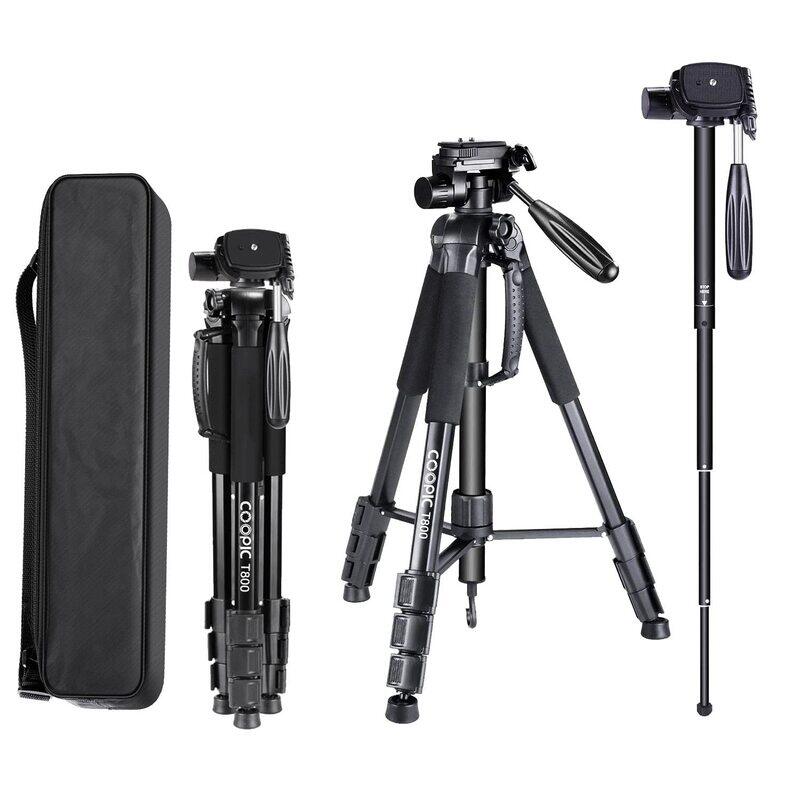 

Generic Coopic T800 Portable 176.5cm Aluminium Alloy Camera Tripod Monopod with 3-Way Swivel Pan Head Bag for DSLR Camera Video Camcorder Load, Black