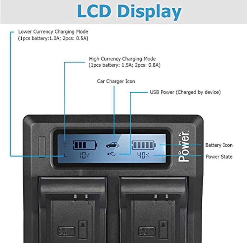 DMK Power LP E10 DC-01 LCD Dual Digital Battery Charger for EOS Rebel T3 T5 T6 T7 K X50 K X70 EOS 1100D EOS 1200D EOS 1300D EOS 2000D Digital Cameras, Black