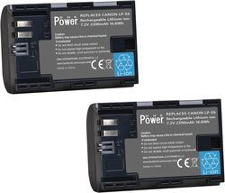 DMK Power 2-Piece LP-E6 LP-E6N 2300mAh Camera Battery for Canon, Black