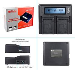 DMK Power NP-FW50 DC-01 LCD Dual Battery Charger for Sony NP-FW50 & Sony Alpha a3000 a5000 a5100 Alpha a6000 a6300 a6400 a6500 Alpha 7 a7 7R a7R a7RM2 7S a7S, Black