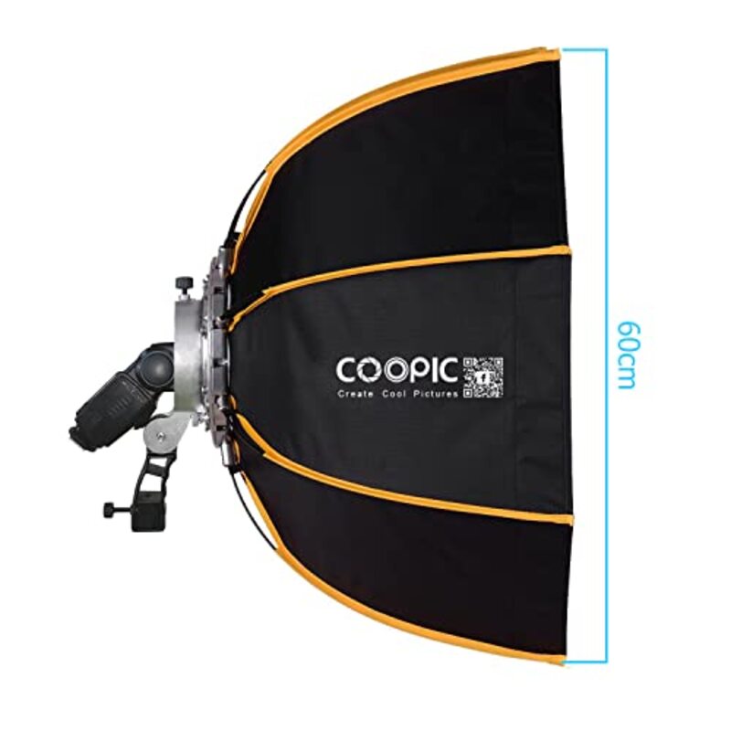 Coopic CS-60H Lightweight Deep Soft Box with S2 Metal Type Bracket, 2 x Diffuser Sheets, Honeycomb & Carrying Case for All Flash Speedlights, Black/White