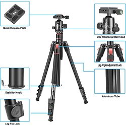 Coopic T264 170cm 2 in 1 Lightweight Portable Tripod for SLR DSLR Cameras with Tripod Bag, Black