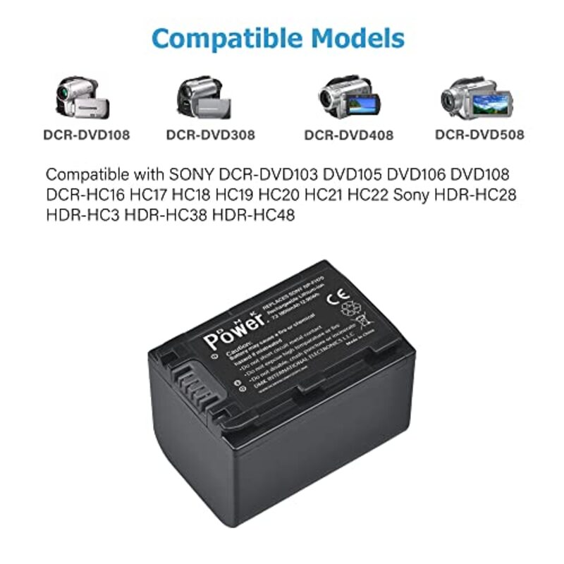 DMK Power 2 x NP-FH70 7.2V / 1800mAh Rechargeable Replacement Battery & TC600C Battery Charger for Sony Cameras, Black