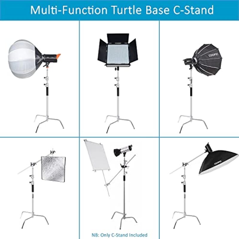 Coopic C Stand for Studio Holding Arm Grip with Turtle Base with Carrying Bag, Pack of 2, Silver