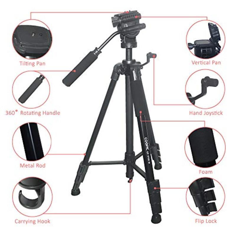 Coopic CP-VT05 III Foldable Tripod with Max Height, Black