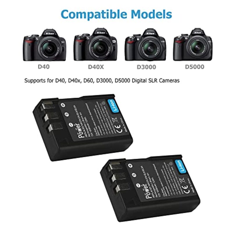 DMK Power 2-Piece EN-EL9A Batteries & TC600E Travel Charger Compatible with Nikon Digital SLR Camera, Black