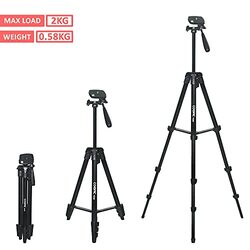 Coopic T530 Photography Lightweight Tripod & 52.5 Inch Aluminum Lightweight Portable Tripod with Mobile Holder for SLR/DSLR Camera/Smartphone’s/DV Video, Maximum Load 2kg, Black