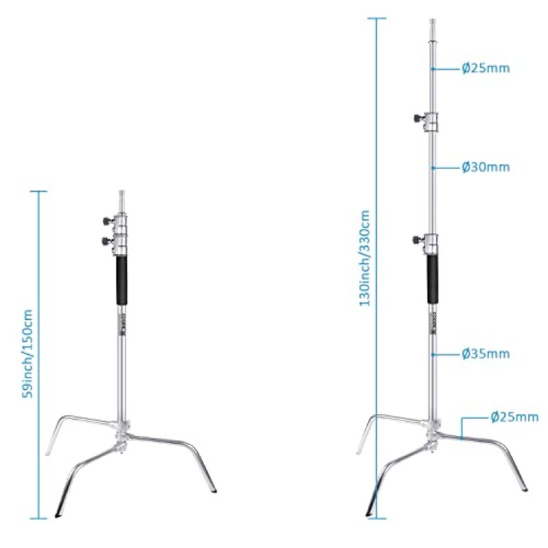 Coopic C40 1.5-3M Stainless Steel Heavy Duty C-Stand, Silver