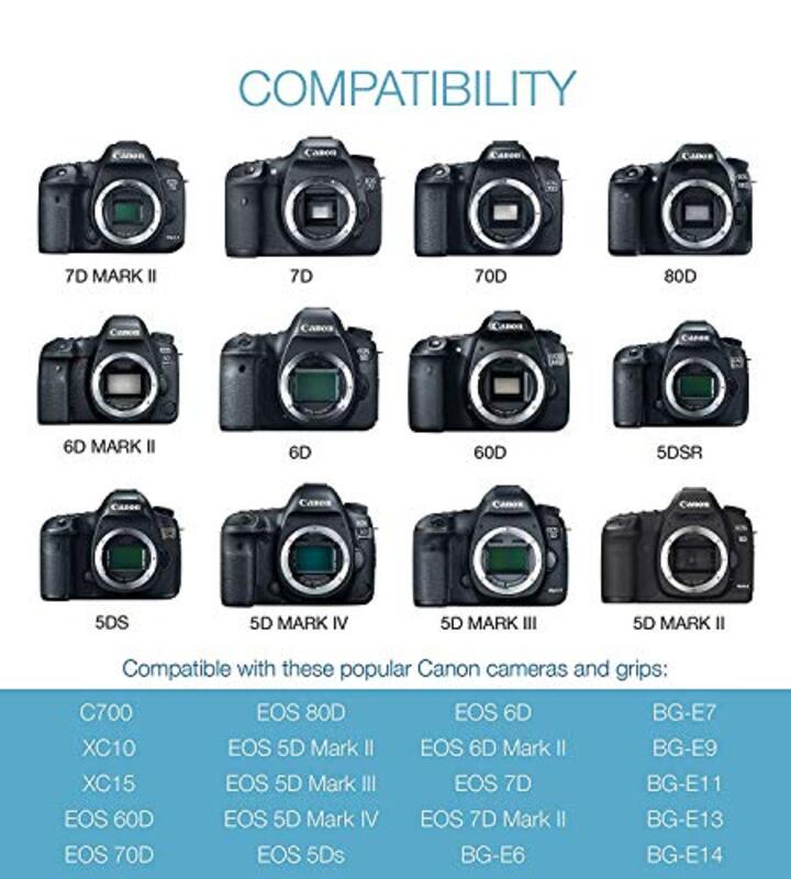 DMK Power 2-Piece LP-E6 LP-E6N 2300mAh Camera Battery for Canon EOS 5D Mark II/Mark III/Mark IV/5DS/5DS R/6D/60D/60Da/6D Mark II/7D/7D Mark II/70D/80D/R XC10 XC15 Cameras, Black
