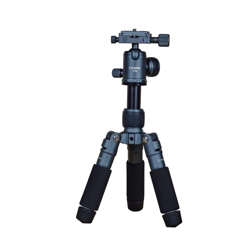 

Generic Coopic T10 Heavy Duty Camera Mount Portable Tripod Stand with Non Skid Feet and Pan Bar Included for iPhone, Android Phone, DSLR, Black