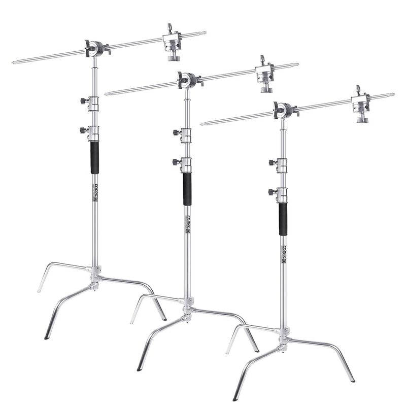 Coopic 3-Piece Stainless Steel C Stand with Holding Arm & Grip Head for Video Reflector Monolight Photography, Silver