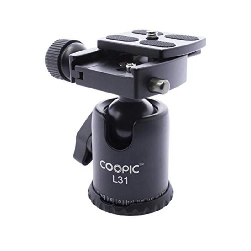 Coopic L31 Camera Video Tripod Ball Head 360 Degree Rotating Panoramic Ballhead with 1/4 inch Quick Shoe Plate & Bubble Level for DSLR Camera Camcorder Tripod Monopod, Load up to 5 kg, Black