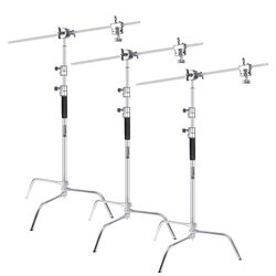 Coopic C Stand Stainless Steel 330cm Max Height Studio Photo Video 4 feet Holding Arm Grip with Turtle Base for Light Reflector, 3 Pieces, Silver