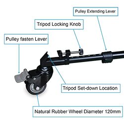 Coopic D1 Dolly Tripod with Adjustable Leg Mounts Locking Wheels & Carry Case for DSLR Camcorders, Black