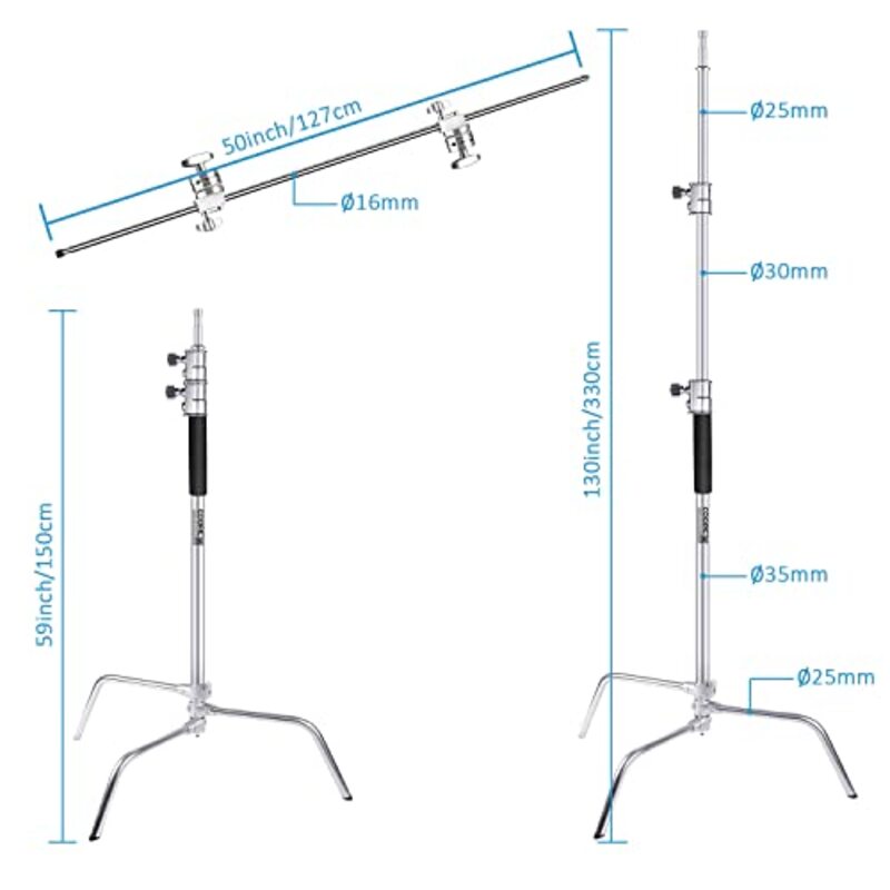 Coopic C Stand for Studio Holding Arm Grip with Turtle Base with Carrying Bag, Pack of 2, Silver