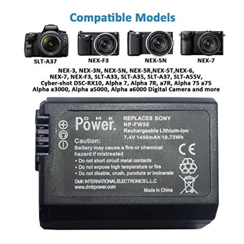 DMK Power NP-FW50 Camera Battery for Sony A6000/A6500/A6300/A7/A7II/A7SII/A7S/A7S2/A7R/A7R2/A7RII/A55/A5100/RX10/RX10II Cameras, Black