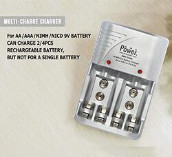 DMK Power TC2A9 4 Slots Smart Rechargeable Charger for AA/AAA/NiCd/9V/NiMh Batteries, Grey