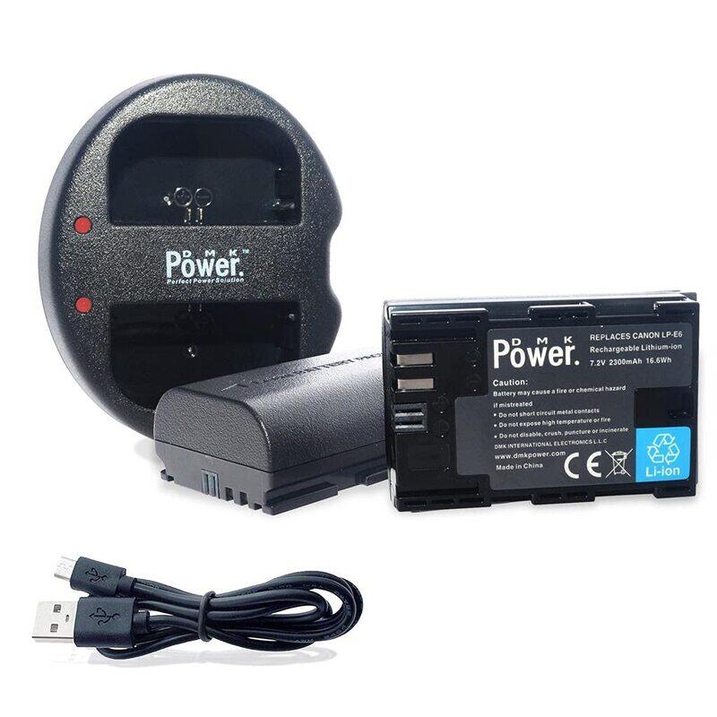 DMK Power 2-Piece LP-E6 LP E6N 2300mAh Battery With Dual USB Charger for Canon, Black