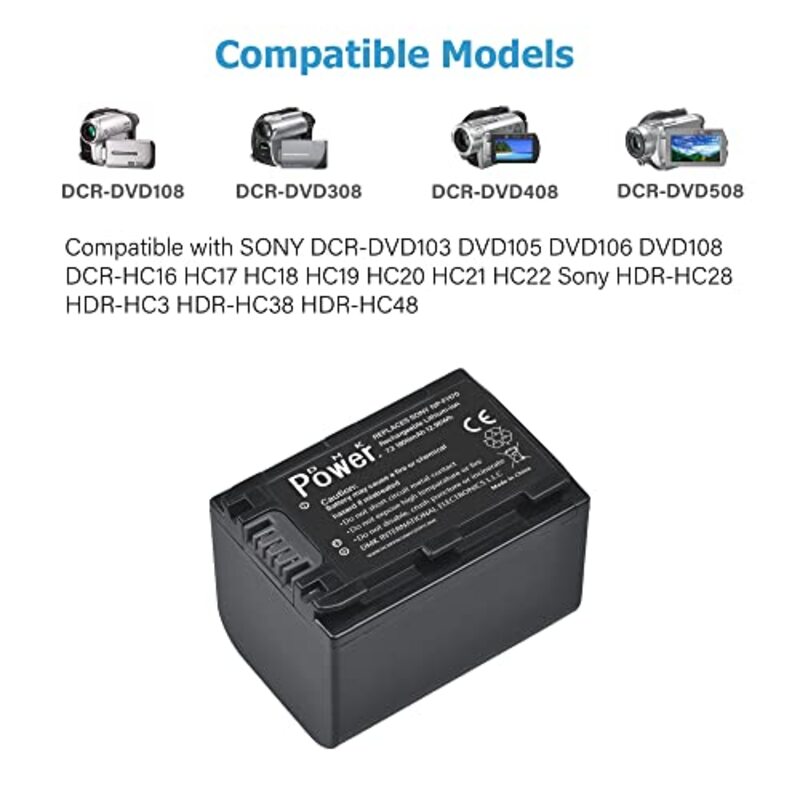 DMK Power 2 x NP-FH70 7.2V / 1800mAh Rechargeable Replacement Battery & TC600E Battery Charger for Sony Cameras, Black