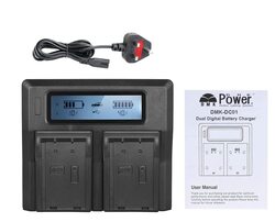 DMK Power DC-01 Dual LCD Battery Charger for Fujifilm NP-T125 & Fuji GFX 50S, GFX 50R, GFX 100, & Grip VG-GFX1, Black