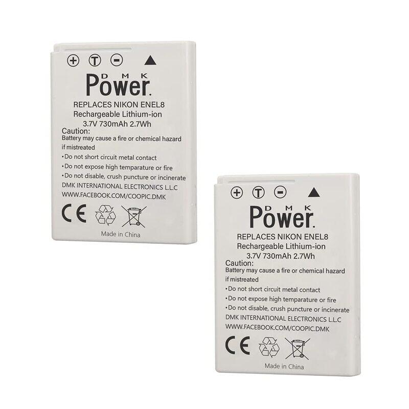 DMK Power 2-Piece EN-EL8 730mAh Camera Battery for Nikon Coolpix P1 P2 S1 S2 S3 S5 S6 S7 S7c Coolpix S8 S9 S50 S51 S51c S52 S52c Cool-Station MV-11 MV-121, White