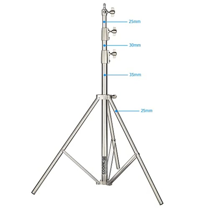 Coopic L-280M Stainless Steel Heavy Duty Light Stand 110inch/280cm with 1/4-inch to 3/8-inch Universal Adapter for Studio Softbox, Monolight & Other Photographic Equipment, Silver