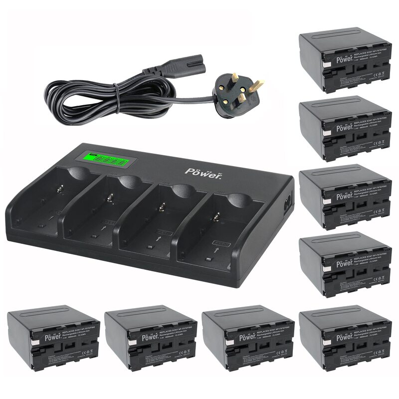 DMK Power 8 Piece 4-Channel Charger & NP-F970 9800mAh Batteries made for LED Video Light & Monitor only Not for Cameras, Black