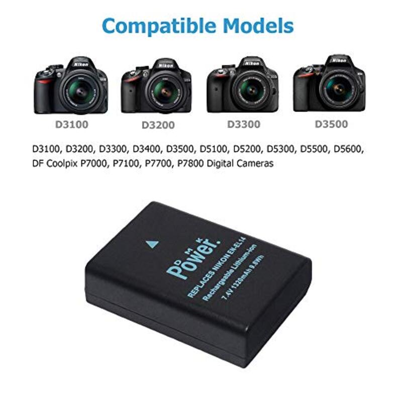 DMK Power EN-EL14A Battery & TC600E Charger for Nikon Digital Camera, Black