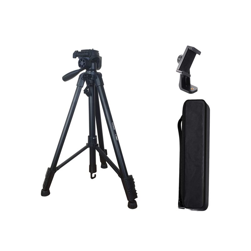 Coopic T590 Adjustable Portable Aluminum Camera Tripod with Carrying Bag & Mobile Holder for DSLR Camera with Carry Case, Black