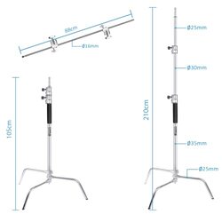 Coopic Stainless Steel C Stand with Holding Arm 2 Grip Head & Carrying Bag for Video Reflector Monolight Photography, Multicolour