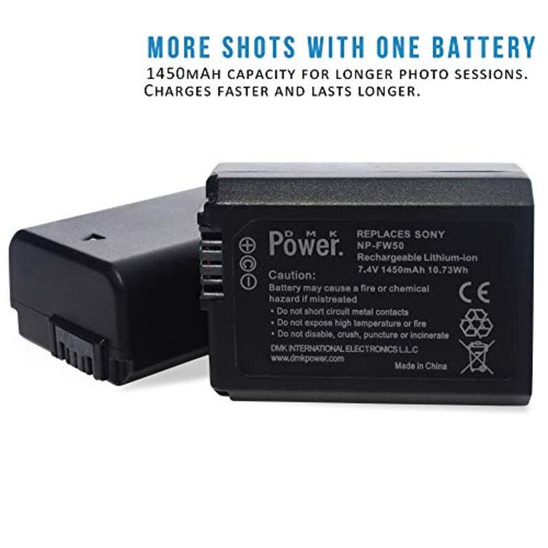 DMK Power 2-Piece NP-FW50 1450mAh Camera Battery With Battery Storage Protection Box for Sony, Black