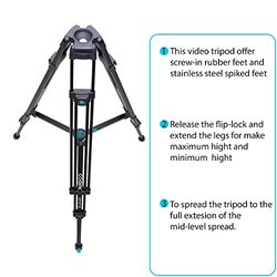 Coopic CP-VT10 Professional Heavy Duty Aluminum Alloy Video Tripod with Carrying Bag for DSLR Shooting, Black