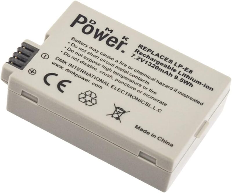 DMK Power LP-E8 1320mAh Replacement Battery with TC-USB2 II Battery Charger for Canon EOS, 2 Piece, White