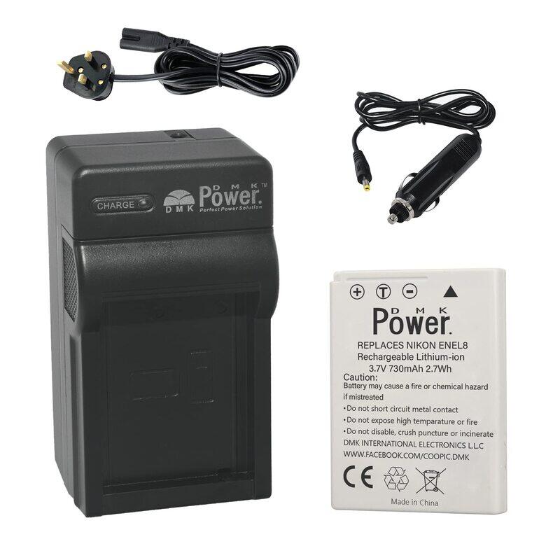 

DMK Power EN-EL8 730mAh Camera Battery & TC600C Battery Charger for Nikon Coolpix P1 P2 S1 S2 S3 S5 S6 S7 S7c, Black