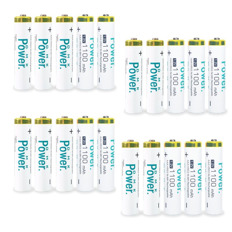 Dmkpower Rechargeable 1100 mAh Nimh 1.2V Low Self Discharge for AAA Battery, 20 Pieces, White