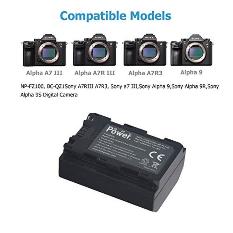 DMK Power NP-FZ100 Battery 2300mah for Sony NP-FZ100/BC-QZ1Sony A7RIII A7R3/Sony a7 III/Sony Alpha 9/Sony Alpha 9R/Sony Alpha 9S Digital Camera/Black