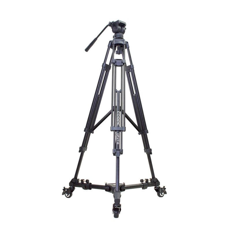 Coopic CP-VT10 Heavy Duty Aluminum Alloy Video Tripod with D2 Dolly Rubber Wheels Adjustable Leg Mounts for DSLR & Camcorder Cameras, Black