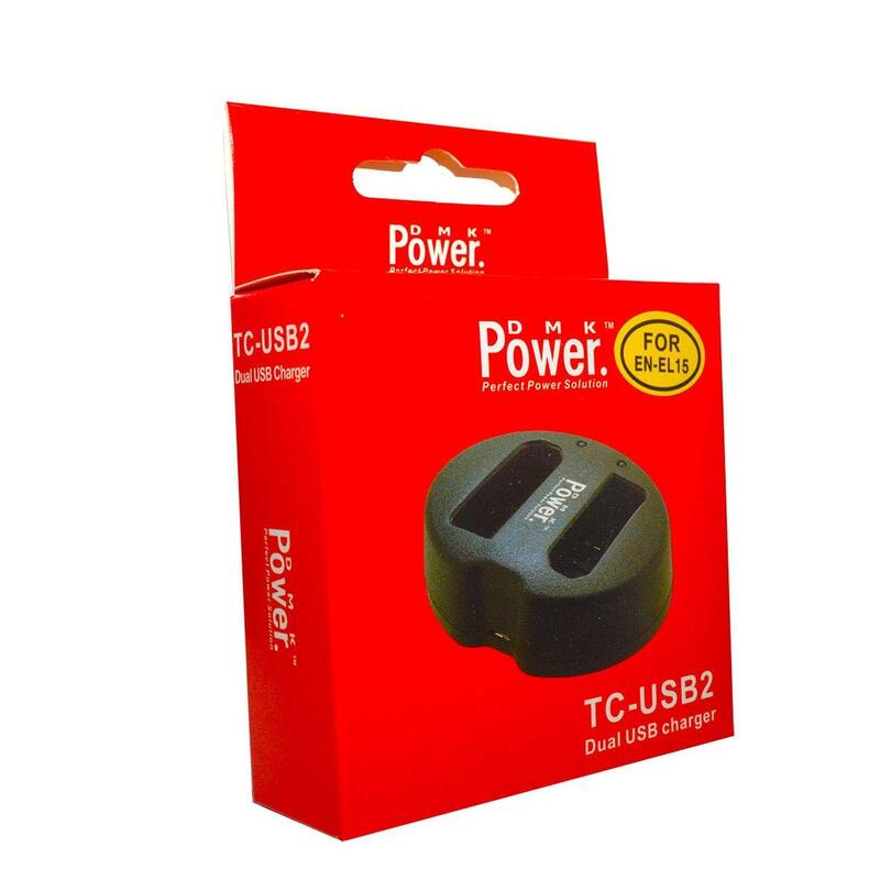 DMK Power EN-EL15 Double USB Charger TC-USB 2 for Nikon D810/D810A D750 D610 D7200 D7100 D7000 Cameras, Black