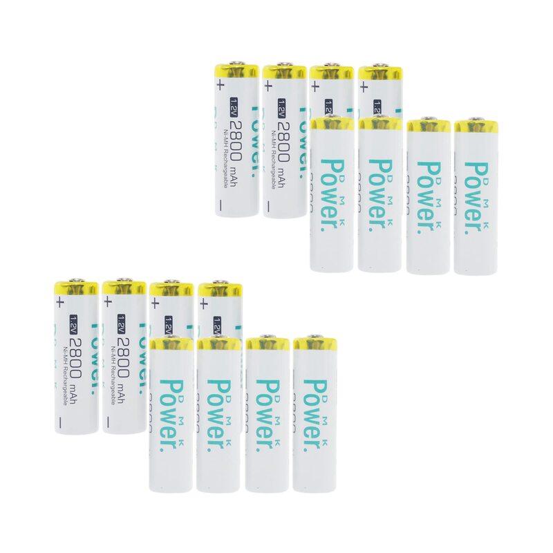 Dmkpower Rechargeable AA Batteries High Capacity Batteries, 2800mAh, 16 Pieces, White