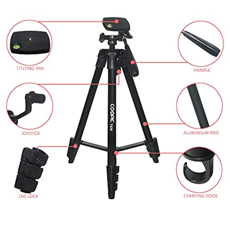 Coopic T530 Photography Lightweight Tripod, Black
