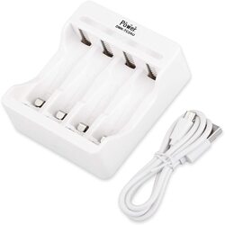 DMK Power TC2AU AA AAA Battery Charger 4 Independent Slot Smart Fast Charger with LED Light Battery Charger for Sony AA AAA Ni-Cd Ni-MH Rechargeable Battery, White