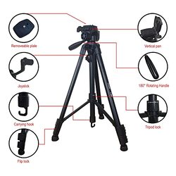 Coopic T590 Compact Portable Light Weight Aluminum Travel Tripod for DSLR Camera with Carry Case, Black