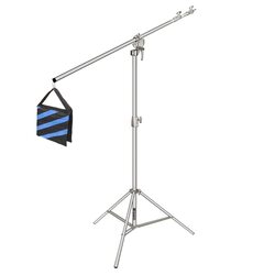 Coopic L380 Stainless Photo Studio 2-way Light Stand Max Height 12.63 Feet & 3.9-7Inch Adjustable Boom Arm Includes Blue Sandbag for Supporting Umbrella Softbox Flash for Portrait Video Light, Silver
