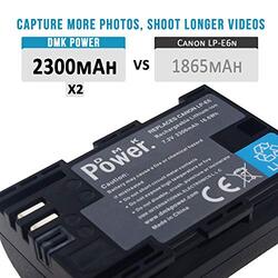 DMK Power LP-E6 LP-E6N Replacement Rechargeable Batteries Charger with 2 2300mAh Battery for Canon 80D 70D 60D 6D Mark II 7D Mark II 5D Mark II III IV, Black